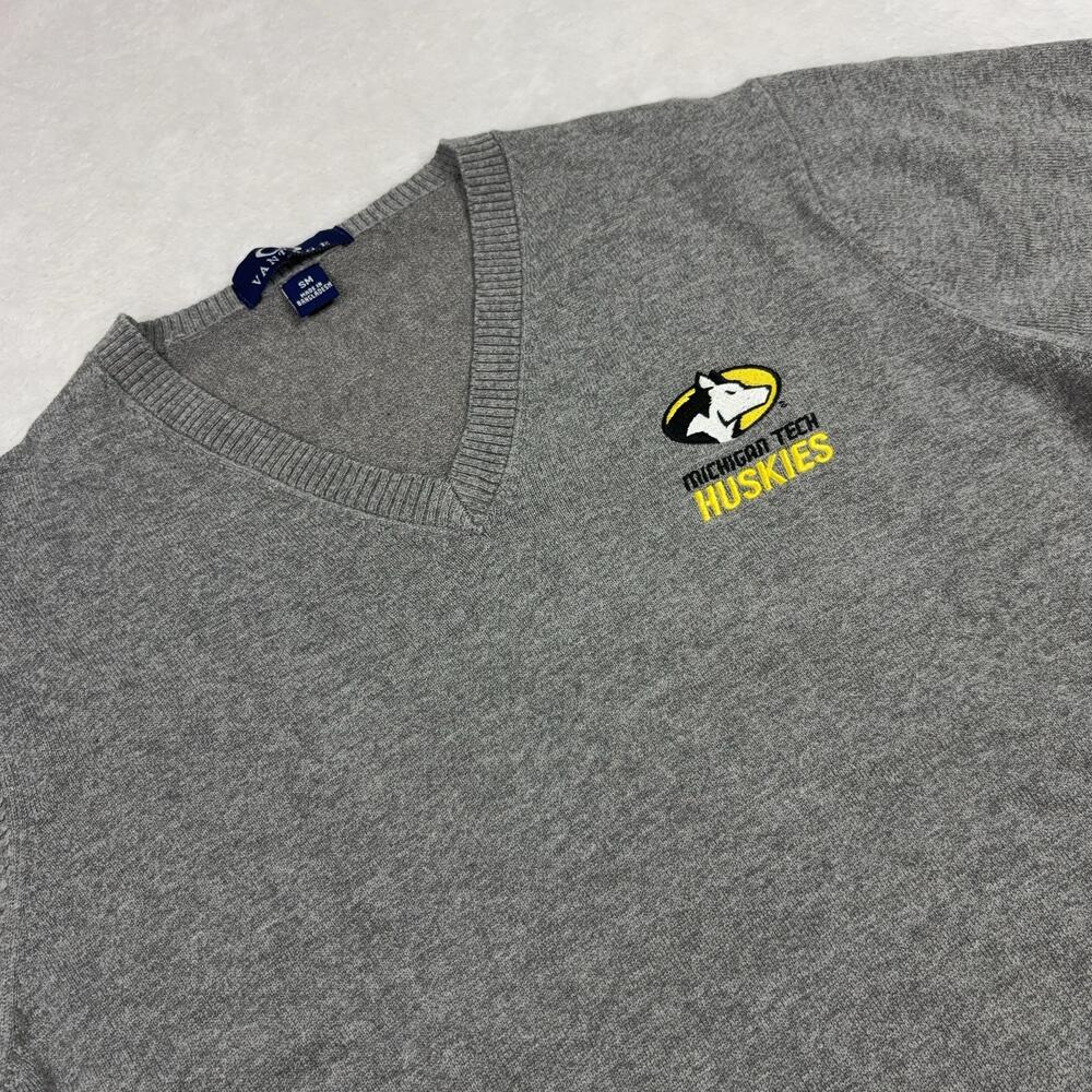 Michigan Tech Huskies Vantage Sweater Men S Gray V-Neck Hockey Embroidered Logo